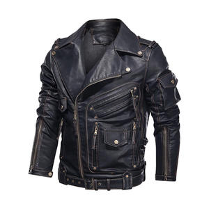 แจ็คเก็ตหนังผู้ชายแฟชั่นฤดูหนาวใหม่ แจ็คเก็ตหนัง PU สำหรับขี่มอเตอร์ไซค์ เท่ห์ มีซิปและกระเป๋าเสื้อโค้ทหนัง - Product Image 2