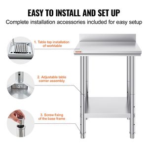 โต๊ะทำงานสแตนเลสแบบหนาพิเศษ ขนาด 24 x 24 x 35 นิ้ว สำหรับงานเตรียมอาหารเชิงพาณิชย์ โต๊ะทำงานโลหะ โต๊ะครัวเหล็ก - Product Image 6
