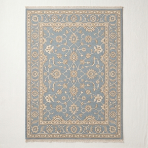 Blue Floral Area Rug Embroidered Carpet Soft Pile Latex Backed Non Slip Washable Floor <b>Mat</b> for Home Hotel - Product Image 1