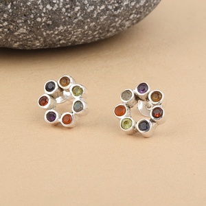 Wholesale 7 Chakra Natural Gemstone <b>Stud</b> <b>Earrings</b> Silver Plated Rainbow <b>Crystal</b> Healing Jewelry for Women - Product Image 2