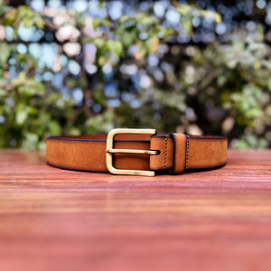 Ceinture unisexe formelle en cuir véritable vintage perforé, finition artisanale en nubuck, boucle à ardillon en alliage de zinc, cuir poli à la main, largeur 35 mm - Product Image 4