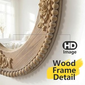 Vintage Round Wooden Wall <b>Mirror</b> <b>Hand</b> Carved Decorative Accent <b>Mirror</b> Rustic Farmhouse Home Decor - Product Image 4