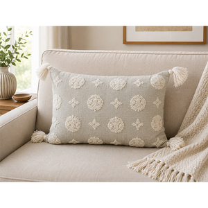 Premium Cotton Linen Embroidered Cushion <b>Cover</b> with Tassels | Luxury Decorative <b>Throw</b> Pillow <b>Cover</b> for <b>Sofa</b>, Living Room & HOME - Product Image 3