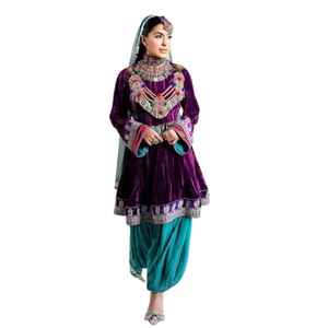 Nouvelle arrivée, robe en velours de couleur violette brodée avec un gilet assorti pour couple, robes formelles vintage afghanes - Product Image 1