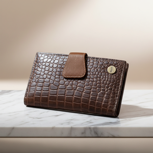 WRIZA RFID Croco Print Genuine Leather Women Wallet Clutch 3 Compartments 7 Card Slots Lightweight Elegant <b>Purse</b> - Product Image 5