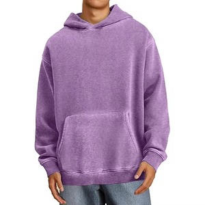 Sweat à capuche polaire surdimensionné personnalisé pour homme, violet vintage, 100% uni, anti-rétrécissement, doublé, brodé, effet délavé à l'acide, vente en gros - Product Image 4