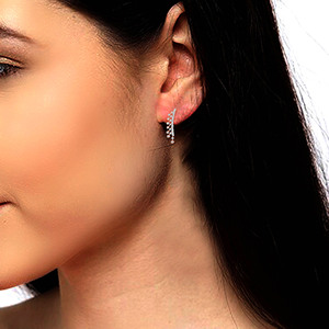 14K Rose Gold Diamond Ear Climber Earrings Round Brilliant Cut Lab Grown Diamonds Curved Leaf Design Fashion Jewelry for Women - Product Image 5