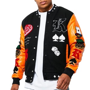 Veste universitaire noire et orange pour homme, en laine et polyester, col rabattu, style preppy, simple boutonnage, coupe classique, pour l'automne - Product Image 1