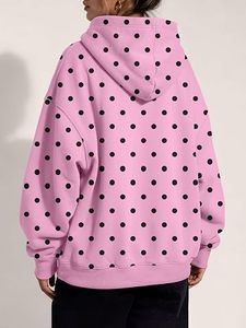 <b>Pink</b> Polka Dot Oversized Women Hoodie Pullover <b>Sweatshirt</b> with Pockets Regular Fit Autumn Casual Wear - Product Image 4