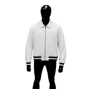 PREMIUM <b>WHITE</b> ZIP <b>JACKET</b> STYLISH OUTERWEAR MINIMAL <b>Jacket</b> PU Material Zipper Closure Turn-down Collar Casual Style Autumn Wear - Product Image 1