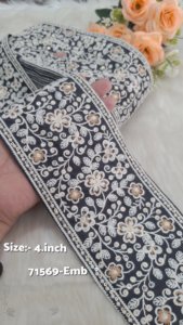 Premium Black Base Large Width Embroidered Laces for dresses sarees bridal wear and fashion embellishments. - Product Image 4