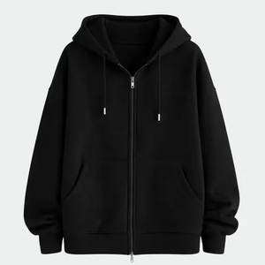 เสื้อฮู้ดดี้โอเวอร์ไซส์ผู้ชาย สีดำล้วน ผ้าฝ้ายเฟรนช์เทอร์รี่ ดีไซน์กระเป๋าแบบลำลอง ทรงปกติ ใส่ได้ในฤดูใบไม้ร่วง - Product Image 4