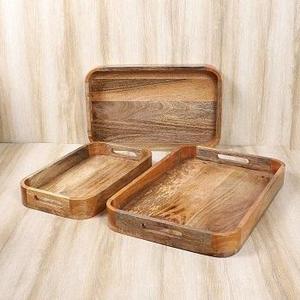 Rectangular Wooden Serving Tray Handmade Polished <b>Wood</b> Craft Home Decoration Tabletop Accessory - Product Image 1