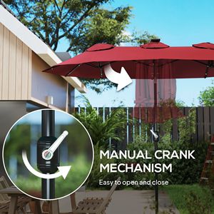 Ombrellone da Patio Bifacciale Rosso Vino 9.7FT con Inclinazione e Manovella, Luce Solare a LED, 12 Stecche per Cortile e Applicazioni in Palestra - Product Image 6