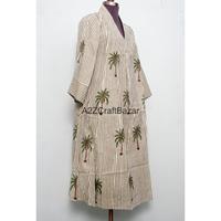 Robe longue bohème à imprimé floral 100% coton à manches longues et coupe évasée pour l'été, décontractée et écologique pour femmes