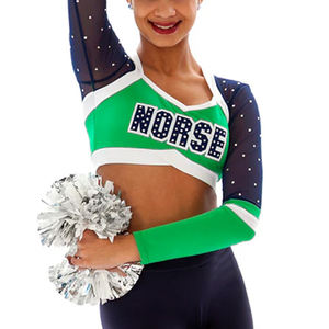 Tenues de cheerleading pour adultes, ensembles d'équipe bleu, noir, rose, strass, impression par transfert thermique, kits 100% polyester, haute qualité - Product Image 4