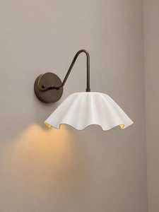 Modern Brass Wall Sconce With White Ruffled Shade Indoor Lighting Fixture For Bedroom Home Decor - Product Image 4