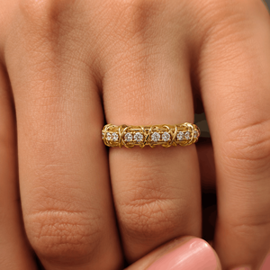 Luxury <b>Cross</b> Stitch Design Eternity Band 14K Solid Gold Round Lab Grown Diamond <b>Rings</b> Bridal's Wedding <b>Rings</b> Engagement <b>Rings</b> - Product Image 2