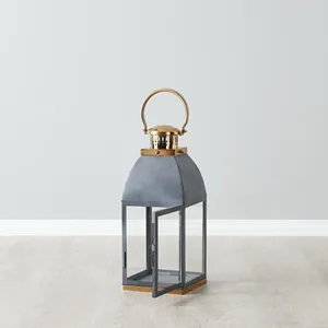 Premium Handmade Metal Candle Holder Global B2B Wholesale Export SupplierMatte Gray Iron <b>Lantern</b> with <b>Brass</b> Accents for Home - Product Image 3