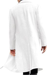 Manteau long élégant blanc coupe trench, manches longues, col à revers, coupe-vent en polyester, toutes saisons, couleur unie - Product Image 2