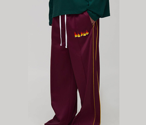 <b>Men's</b> Burgundy Sweatpants Elastic Waist Drawstring Closure Side Stripe Casual Joggers Autumn Wear - Product Image 4