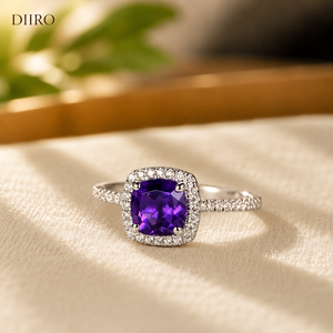 Bague de fiançailles pour femme en argent sterling 925 avec pierre précieuse violette taille coussin, halo de moissanite, bijoux de mariage - Product Image 3