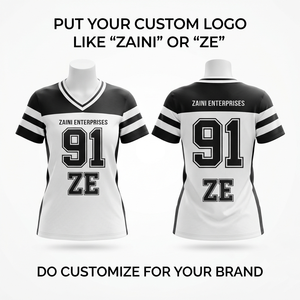 Maillot de football en polyester premium 160 GSM, effet œil d'oiseau, noir et blanc, avec rayures sur les manches et panneaux latéraux, impression personnalisée du logo - Product Image 1