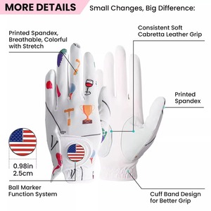 Gants de golf blancs imprimés par sublimation avec patch drapeau américain, main droite, antidérapants, en microfibre, unisexe, pour le sport - Product Image 5