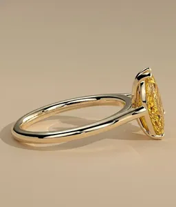 Anillo Toi et Moi con diamantes talla marquesa y talla pera en oro amarillo con dos piedras engastadas, anillo de compromiso de lujo para mujer, nupcial. - Product Image 3