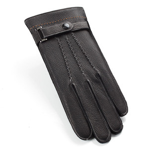 Gants de vélo en cuir thermiques tactiles longs jusqu'au poignet non doublés noirs unis pour usage quotidien en hiver - Product Image 3