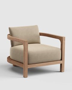 Fauteuil d'appoint en bois massif avec dossier incurvé de luxe, coussin épais et assise profonde pour véranda ou salon - Product Image 1