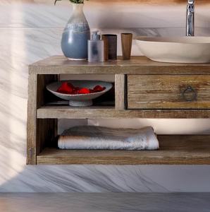 Mueble de Baño Rústico de Madera Maciza con Estante Abierto, Diseño de un Solo Cajón y Acabado Natural para Baño Moderno - Product Image 2