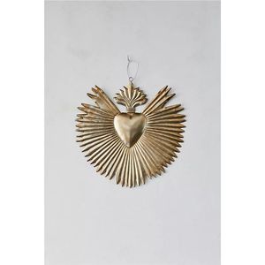 Wholesale Handmade Gold Metal Sacred Heart Wall Hanging Exquisite Ex Voto Milagro Flaming Heart Art Sculpture Vintage <b>Home</b> <b>Decor</b> - Product Image 1