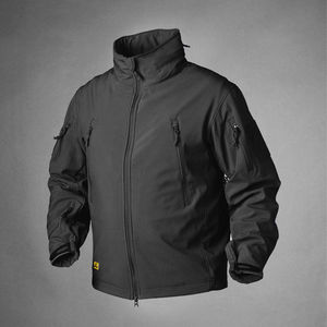 Veste Softshell Légère Imperméable Coupe-Vent Noire pour Hommes, Veste Tactique à Col Debout avec Fermeture Éclair, Manteau d'Hiver pour l'Extérieur avec Logo - Product Image 1