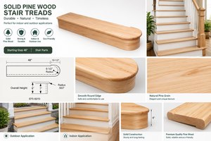 Marchepied d'entrée en bois de pin massif de 48 pouces |   Pièces de escalier robustes pour intérieur et extérieur - Product Image 3