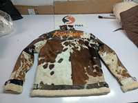 Blouson Bomber en Cuir de Cheval Naturel Fait Main de Qualité Supérieure, Imperméable, Marron et Blanc, en Peau à Poils, Style Décontracté