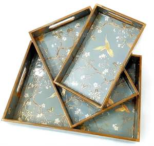 Juego de bandejas de madera artesanales para servir, bandejas rectangulares coleccionables para desayuno y mesa de comedor en tamaños pequeño, mediano y grande - Product Image 1