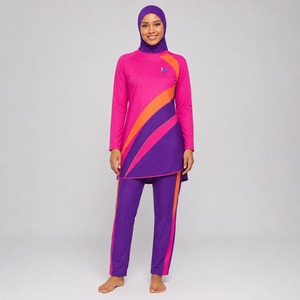 Ensemble de maillot de bain islamique modeste avec logo, taille haute, 3 pièces, compatible hijab, en tissu extensible doux, pour la plage - Product Image 1