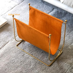 Metal Wire <b>Frame</b> and Suede Leather Magazine Holder Rack Standing Rack <b>for</b> Magazines, Books, Newspapers, Leather Holders - Product Image 3