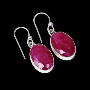Élégantes boucles d'oreilles créoles en argent sterling 925 avec rubis rouge ovale facetté, pendentif classique, cadeau, pierre de naissance de juillet, bijoux fins - Product Image 1