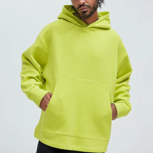Sweat-shirt zippé à capuche oversize pour homme, vert citron uni, en molleton de coton, décontracté, coupe classique, avec poche tricotée sur le devant, idéal pour l'automne - Product Image 3