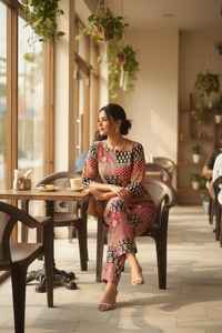 Ensemble de vêtements de nuit en coton imprimé bohème pour femmes, haut à manches longues avec pantalon droit, vêtements de maison - Product Image 3