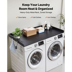 Plateau de comptoir en marbre 54x27,5 pouces pour lave-linge et sèche-linge avec 2 crochets et résistance à l'eau pour rangement de machine à laver - Product Image 2