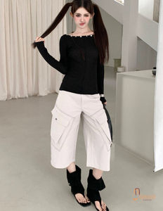 Autumn Casual <b>Large</b> Pocket Cargo Pants High Waist 100% Cotton <b>Canvas</b> Solid Full Length - Product Image 2