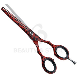 Luxury Red and Black Cheetah Salon Texturizing Scissors Vibrant Animal Print Finish with Ergonomic Handle - Product Image 2