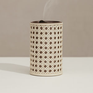 Wholesale Natural Rattan Mango Wood Mabkhara Cylinder Boho Style Bulk Saudi Arabian <b>Bakhoor</b> Burner Majlis <b>Oud</b> Dakhoon Holder Cen - Product Image 1