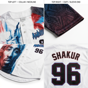 Camiseta de Béisbol Personalizada con Gráfico de Homenaje a Tupac, Sublimada, 100% Poliéster, con Botones, Estilo Hip Hop, Uniforme Urbano, Cosida, Disponible hasta la Talla 6XL - Product Image 4