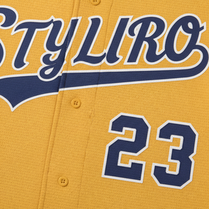 Styliro Baseball Jersey Men's Short Sleeve Yellow Polyester Breathable Button Front Team Name Print 23 - Product Image 5