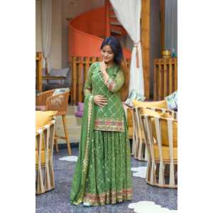 Mono superior Sharara de diseñador elegante con Plazzo y Dupatta para ocasiones especiales - Product Image 3