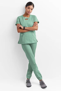 Women's Green <b>Scrub</b> Top Hospital Uniform Short Sleeve Woven Cotton Polyester Medical <b>Scrubs</b> Blouse High Quality Customizable - Product Image 6